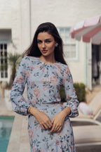 Debbie Top- Blue and Pink Floral