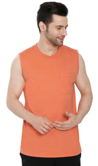 Men's Heavyweight Sleeveless Crew Neck T-Shirt with Chest Pocket