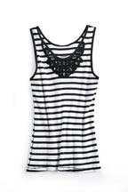 Women's Striped Sleeveless Tank Top with Crochet Lace Neckline
