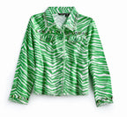 Women's Jewel Trimmed Zebra Print Canvas Jacket