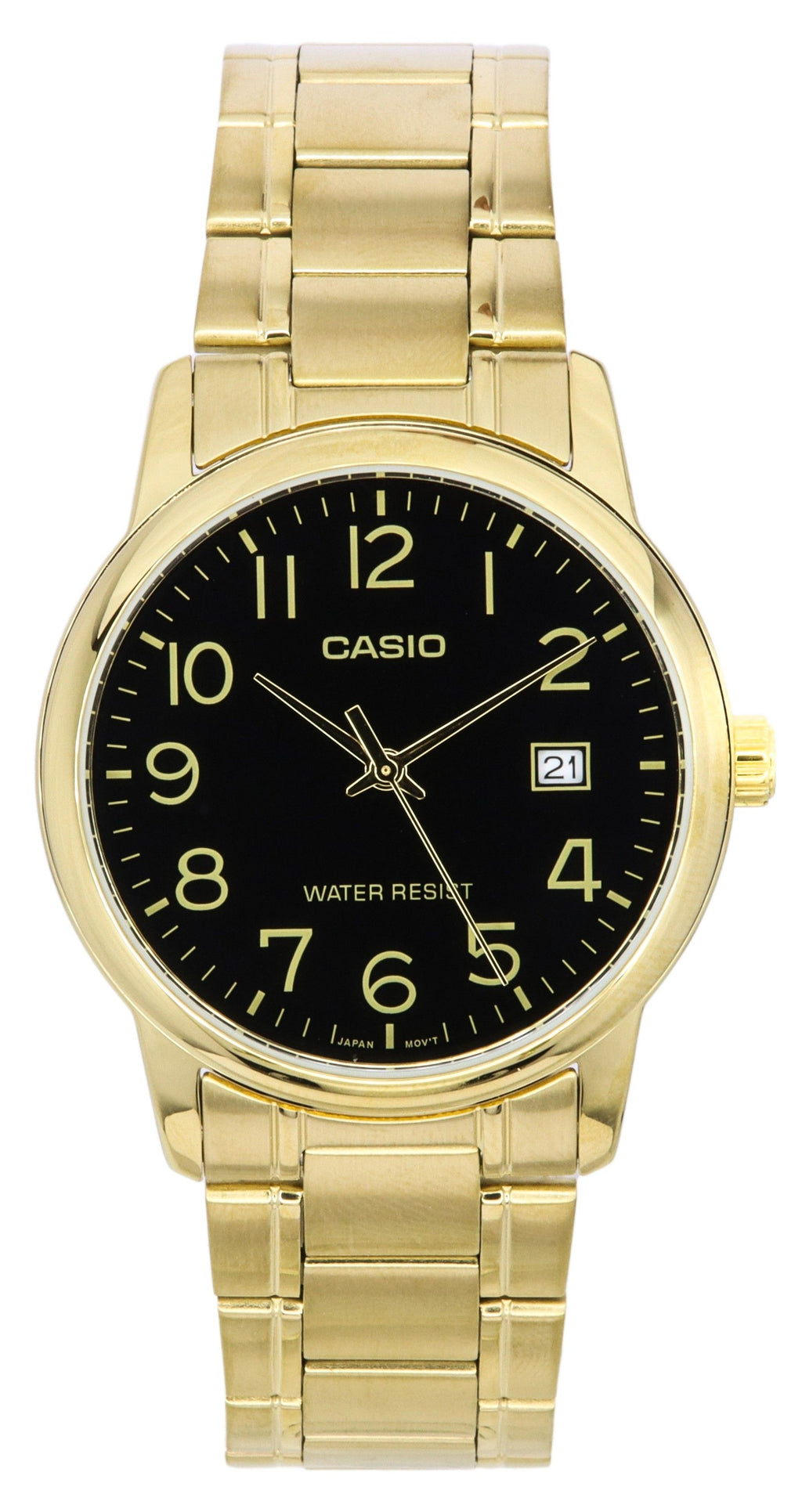 Casio Analog Gold Tone Stainless Steel Black Dial Quartz MTP-V002G-1B Mens Watch