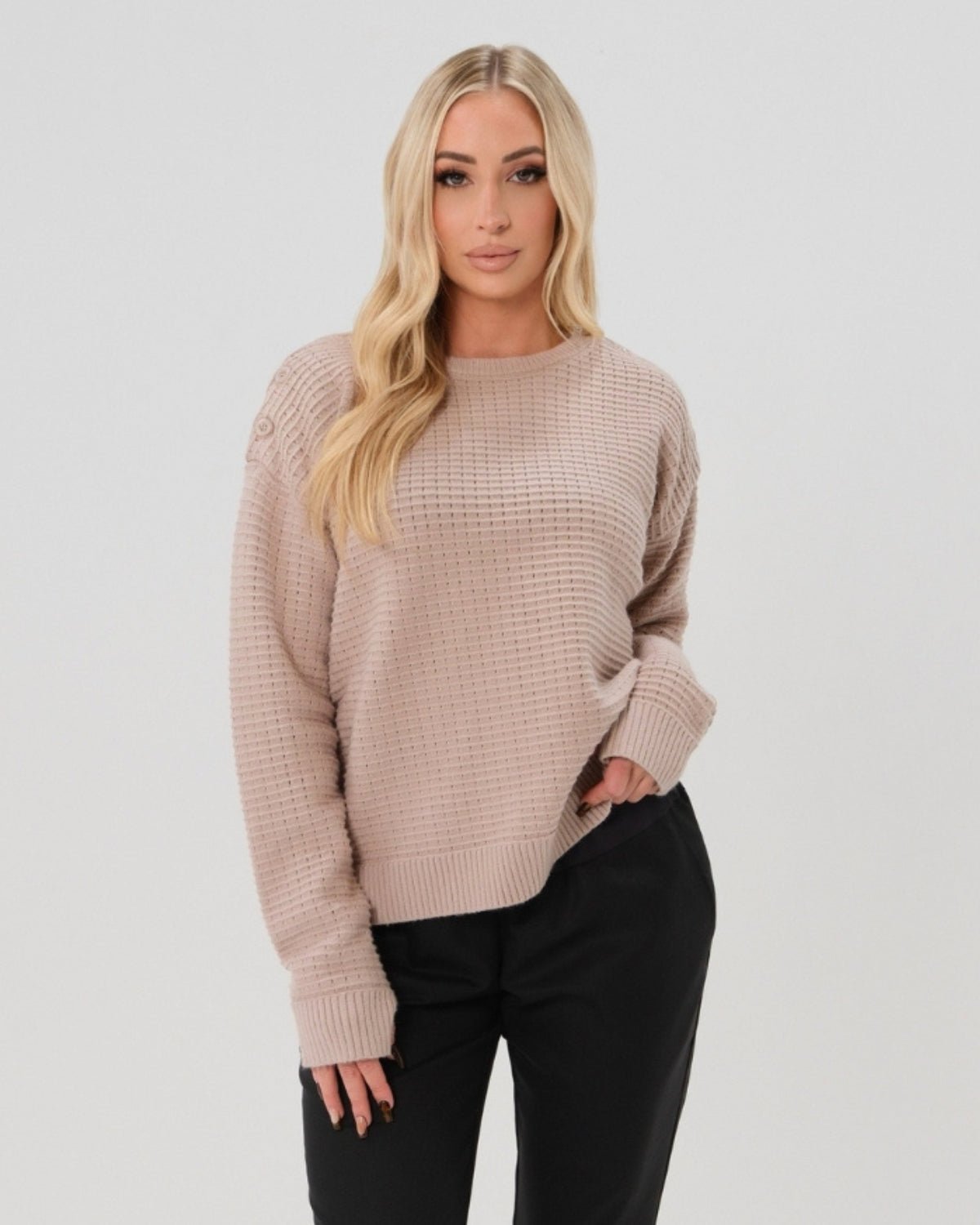 Button-Shoulder Maternity & Nursing Sweater w/Thumbhole Feature
