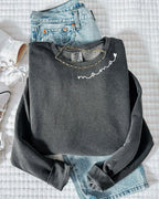 Mama Heart Around Neck Garment Dyed Comfort Colors Sweatshirt