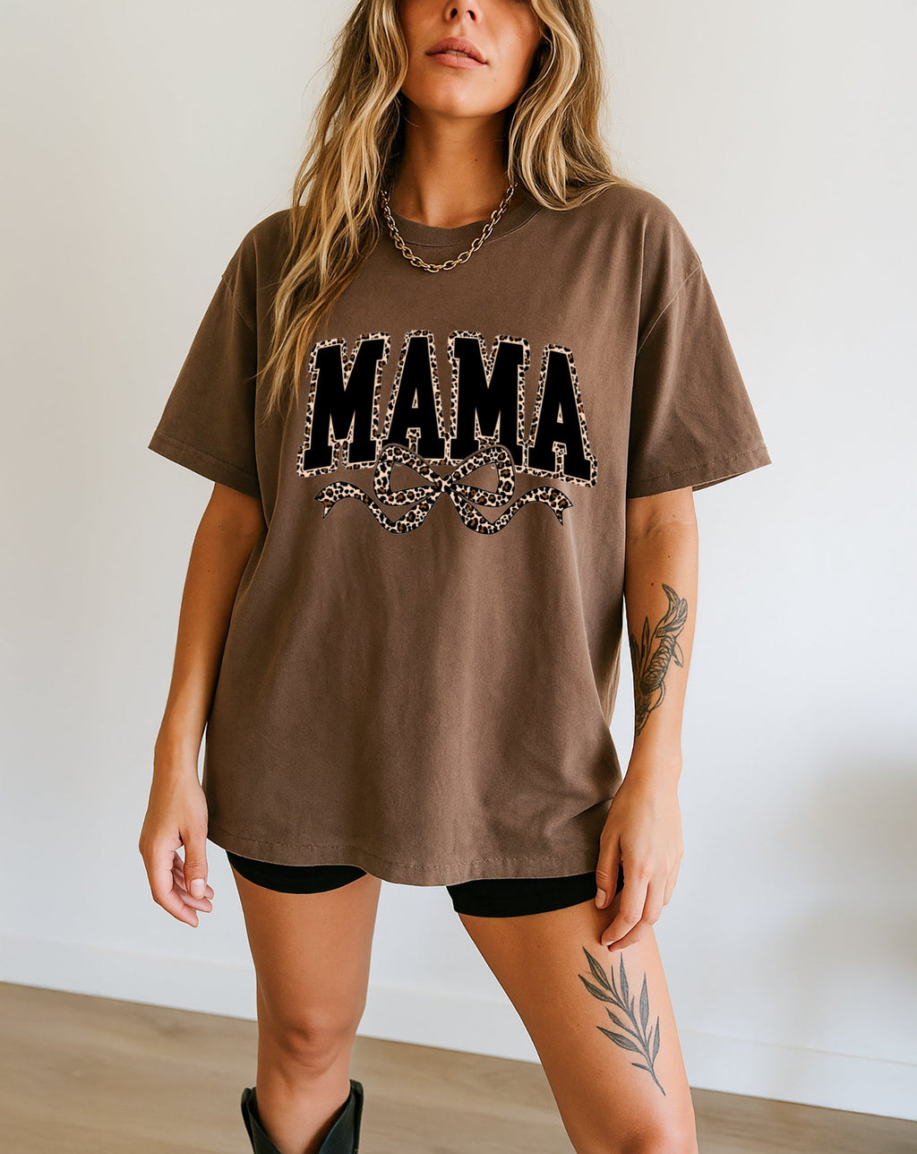 Mama Leopard Ribbon Comfort Colors T Shirt