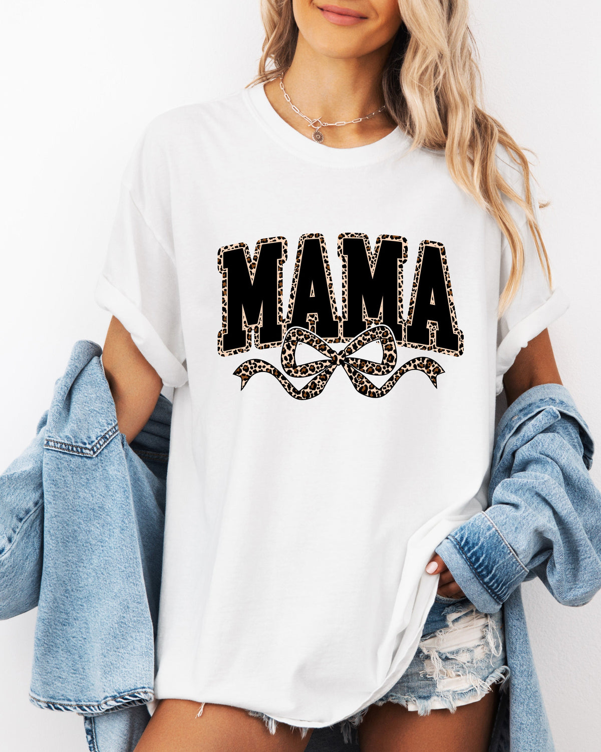 Mama Leopard Ribbon Comfort Colors T Shirt