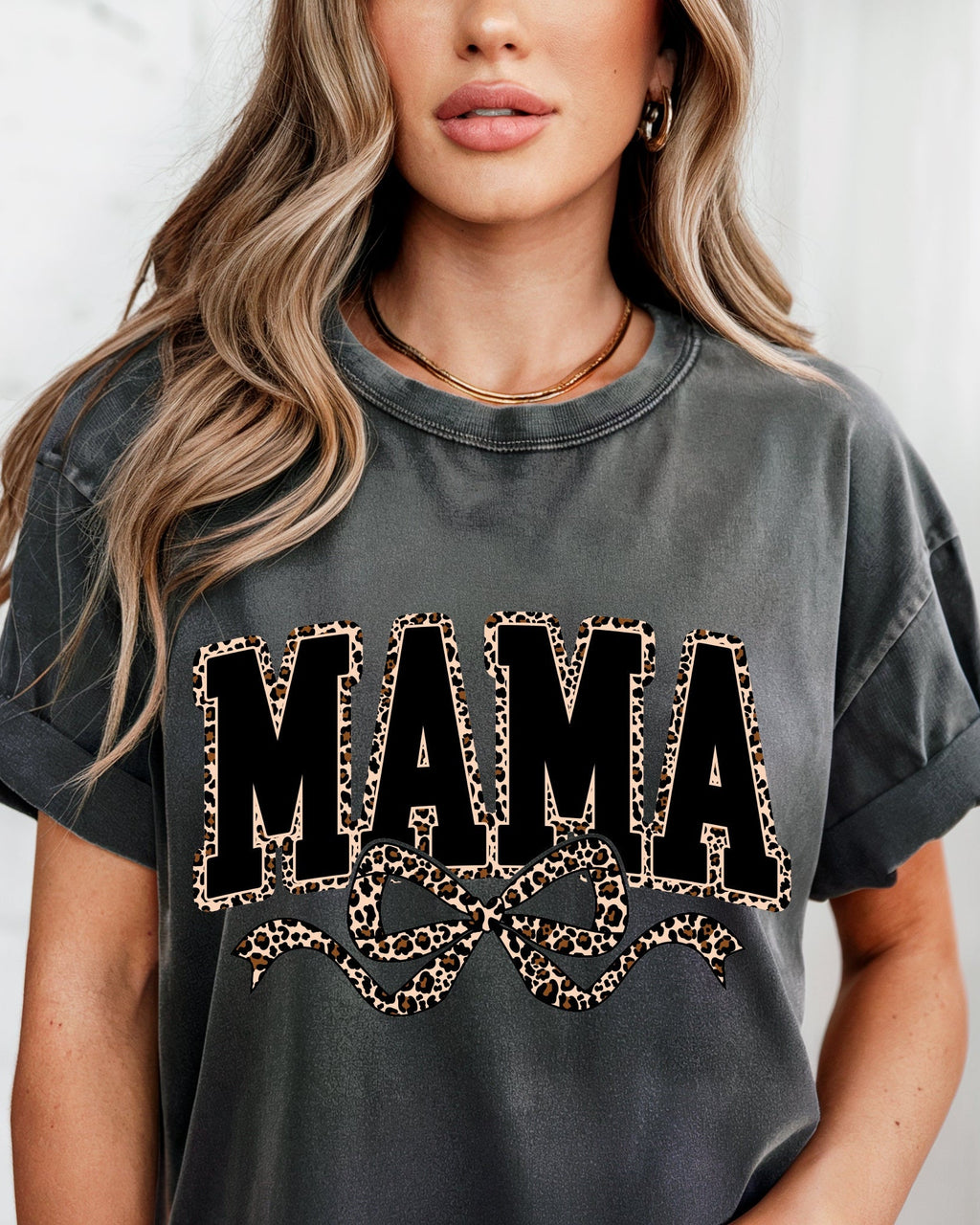 Mama Leopard Ribbon Comfort Colors T Shirt