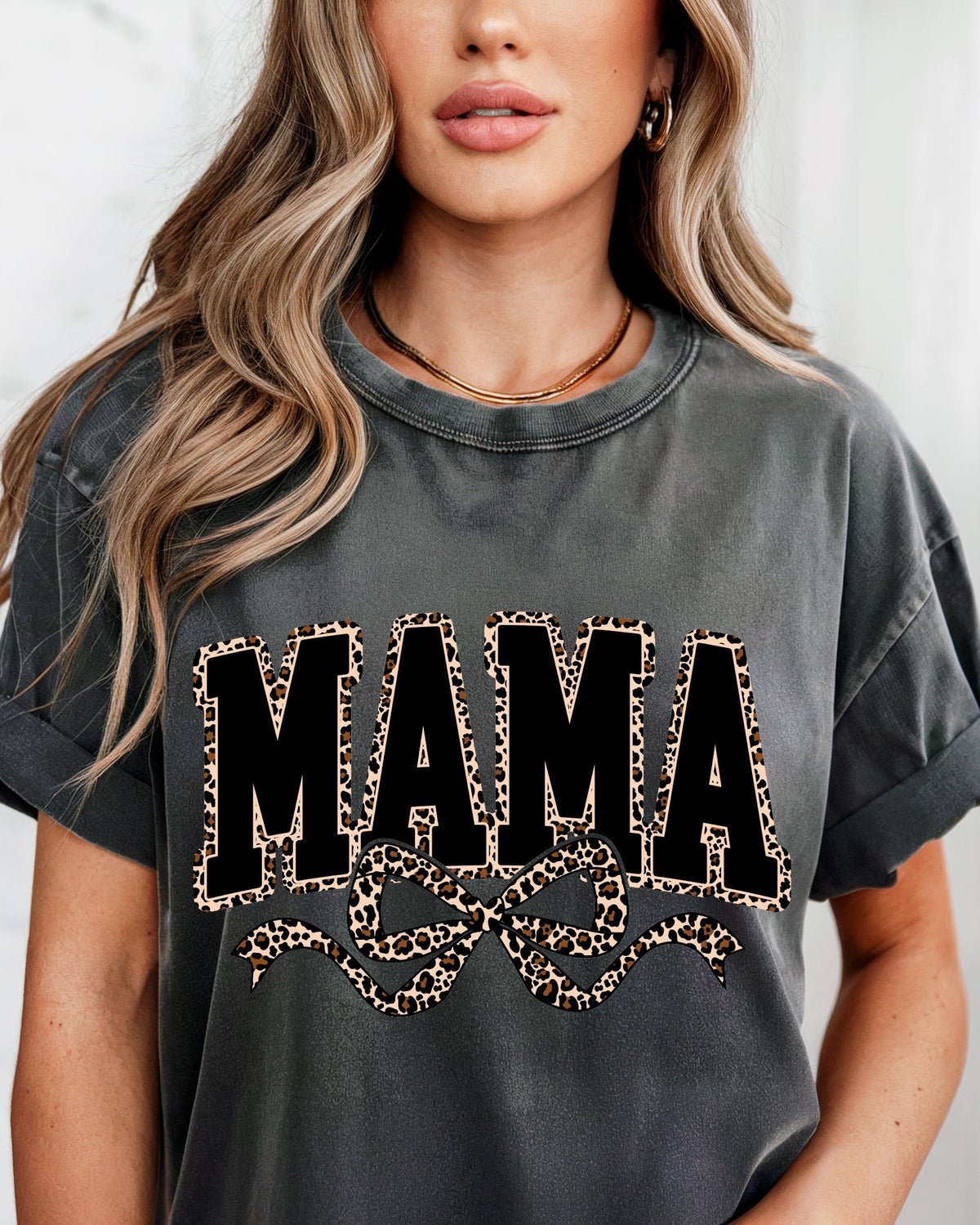Mama Leopard Ribbon Comfort Colors T Shirt
