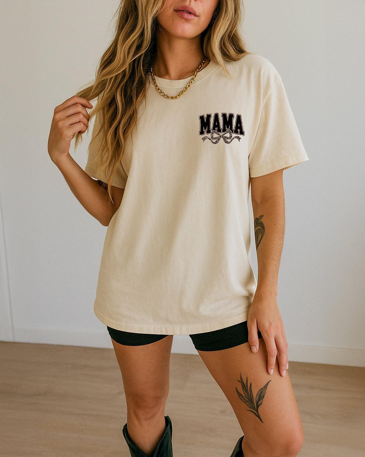 Mama Leopard Ribbon Comfort Colors T Shirt (Left Chest)