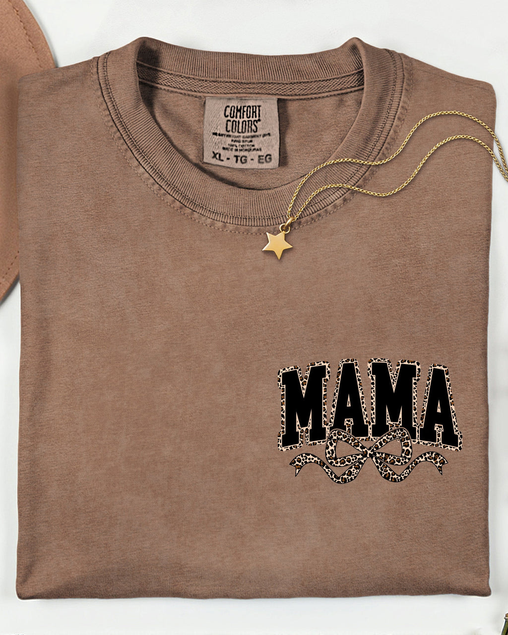 Mama Leopard Ribbon Comfort Colors T Shirt (Left Chest)