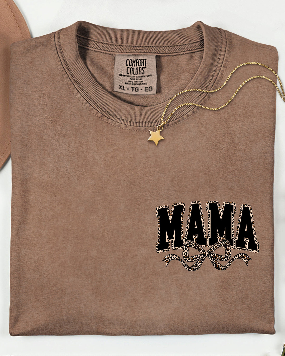 Mama Leopard Ribbon Comfort Colors T Shirt (Left Chest)