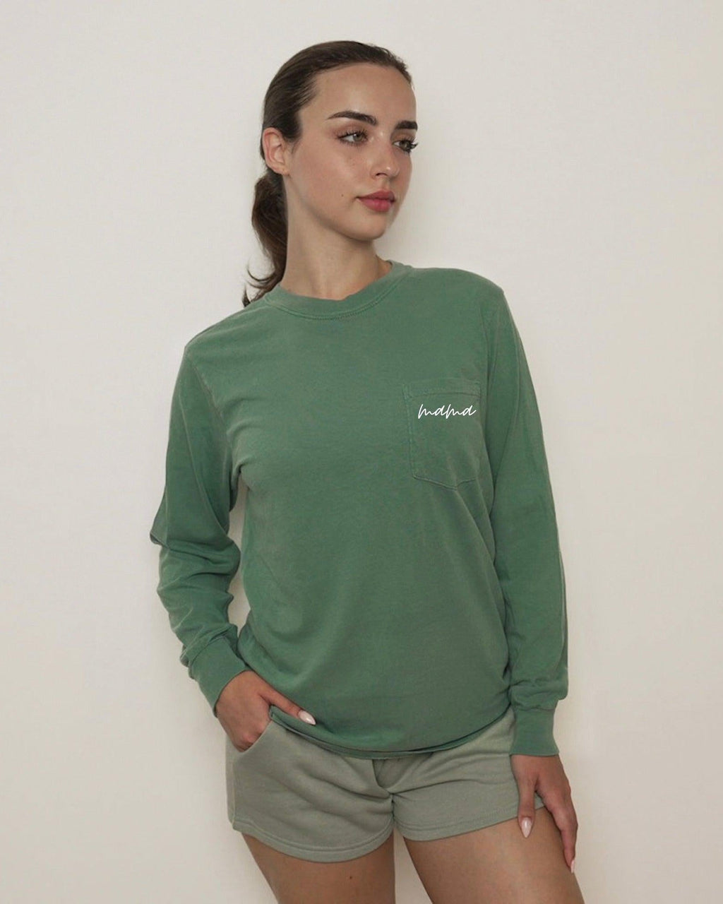 Mama Pocket Comfort Colors Long Sleeve Shirt
