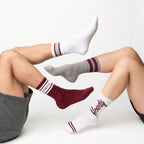 Gray Maroon Retro Stripe Casual Crew Socks