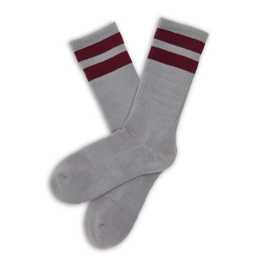 Gray Maroon Retro Stripe Casual Crew Socks