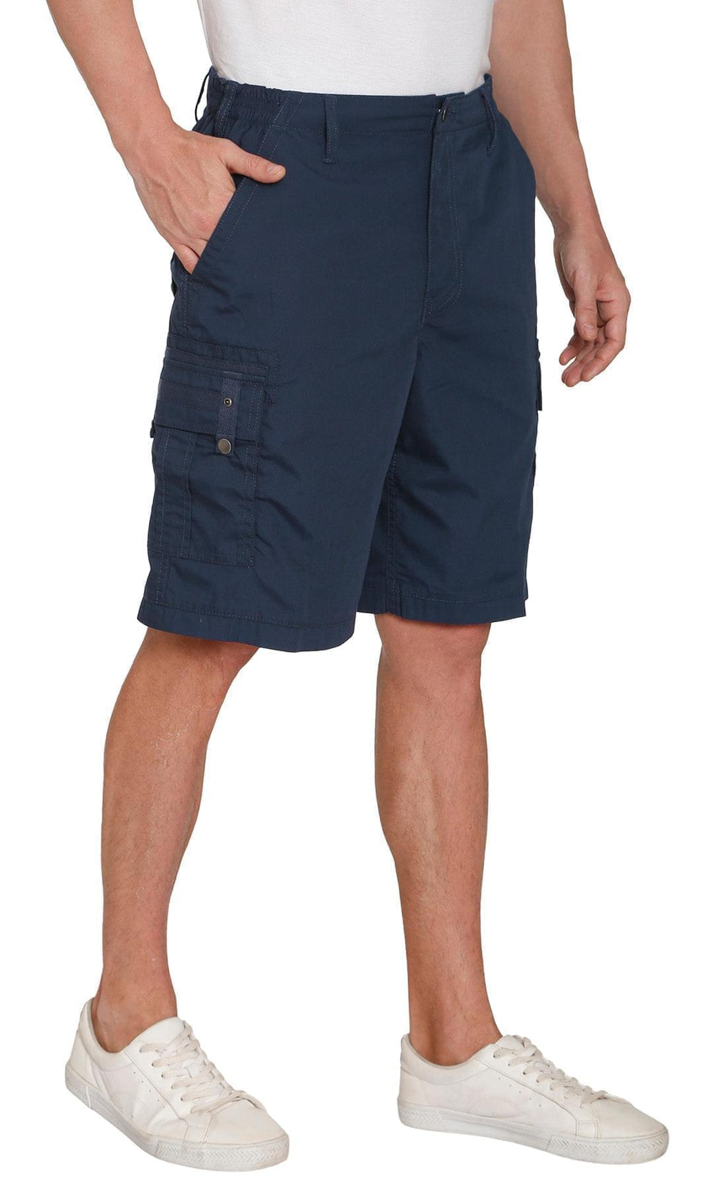 Men's Elastic Waist Cargo Shorts with Multi-Pocket Design