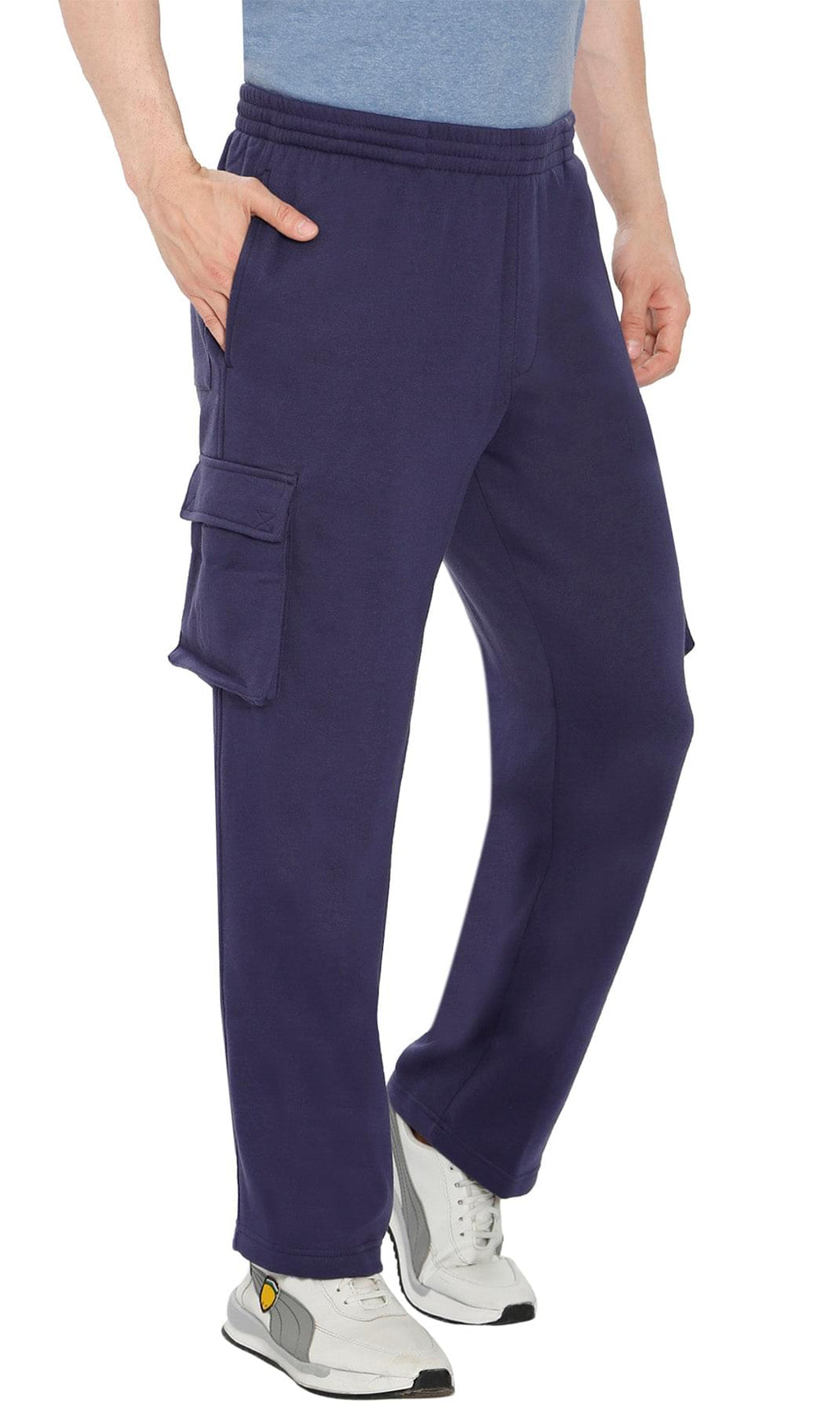 Men's Brushed Fleece Cargo Pants — Pull-On with Inner Drawstring