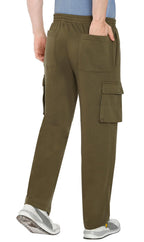 Men's Brushed Fleece Cargo Pants — Pull-On with Inner Drawstring