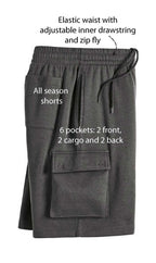 Men's Fleece Cargo Shorts — Elastic Waist Multi-Pocket Sweat Shorts
