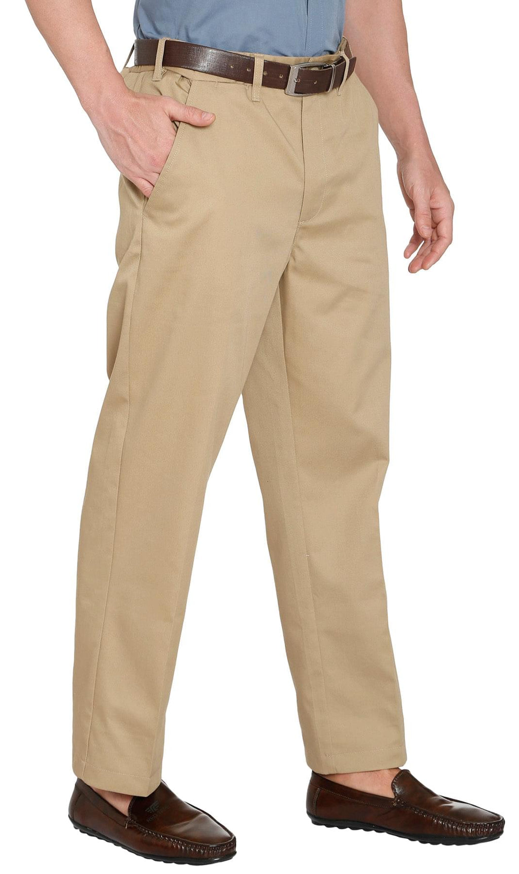 Men's Stretch Waist Chino Pants — Flat Front Hidden Elastic Waistband