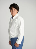 Blue Buttons Long Sleeve Dress Shirt with Paisley Contrast