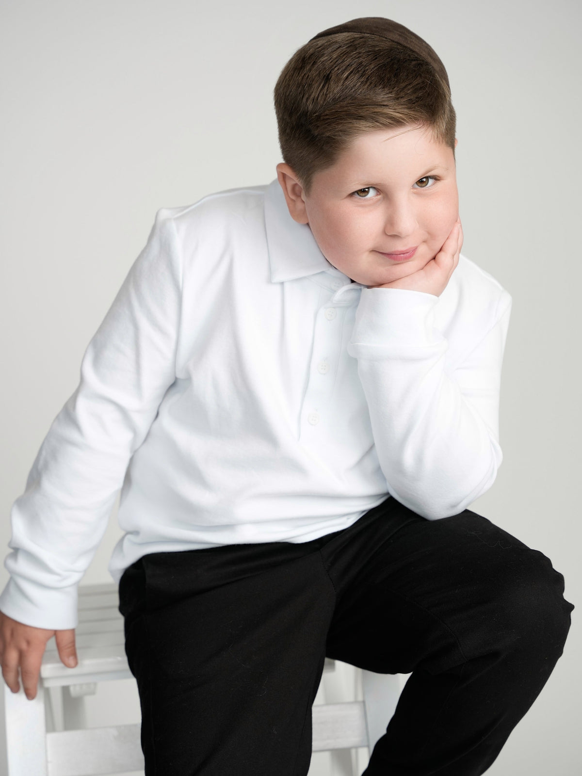 White Cuffed Polo (Long Sleeve)