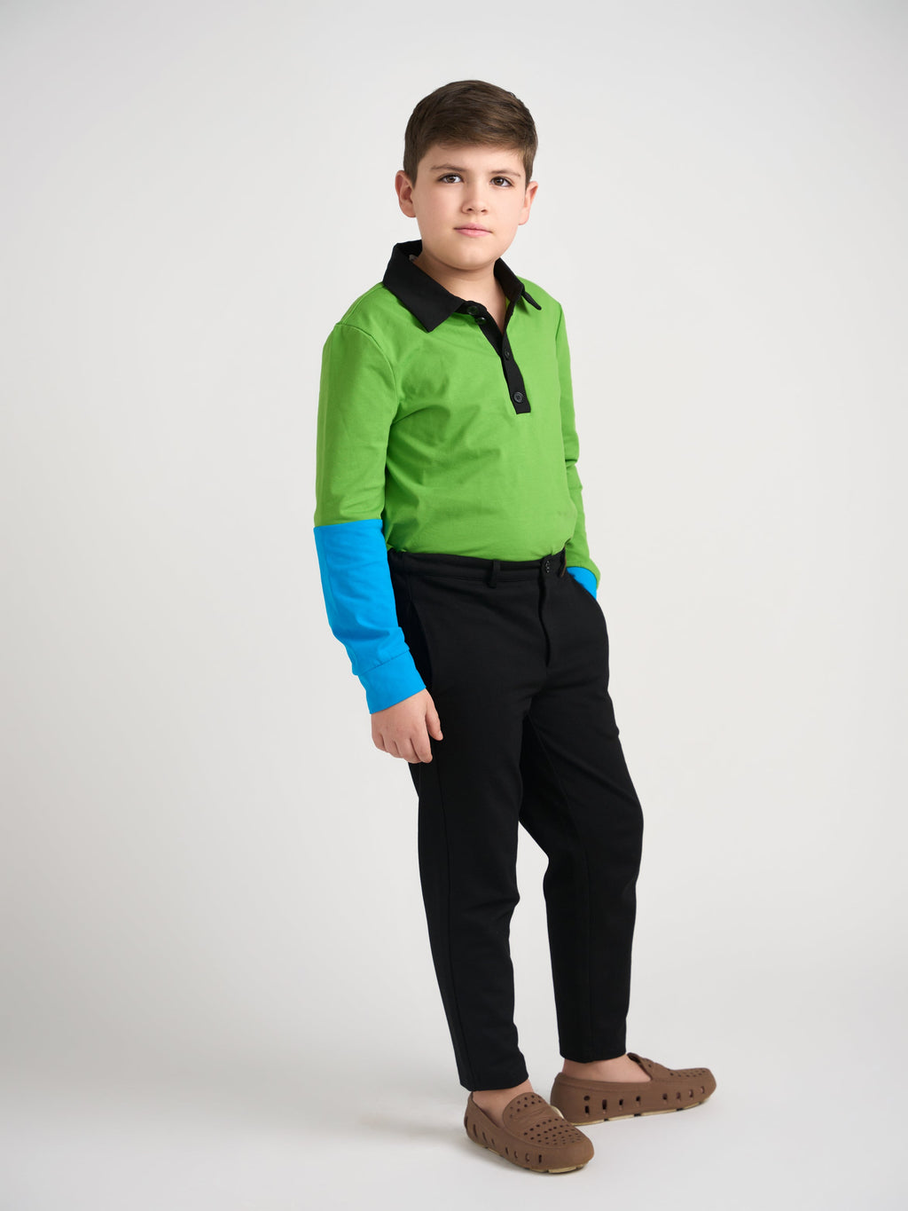 Emerald Color Block Polo Long Sleeve