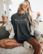 Mrs Custom Personalization name Honeymoon Comfort Colors Garment Dyed T Shirt