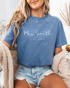 Mrs Custom Personalization name Honeymoon Comfort Colors Garment Dyed T Shirt