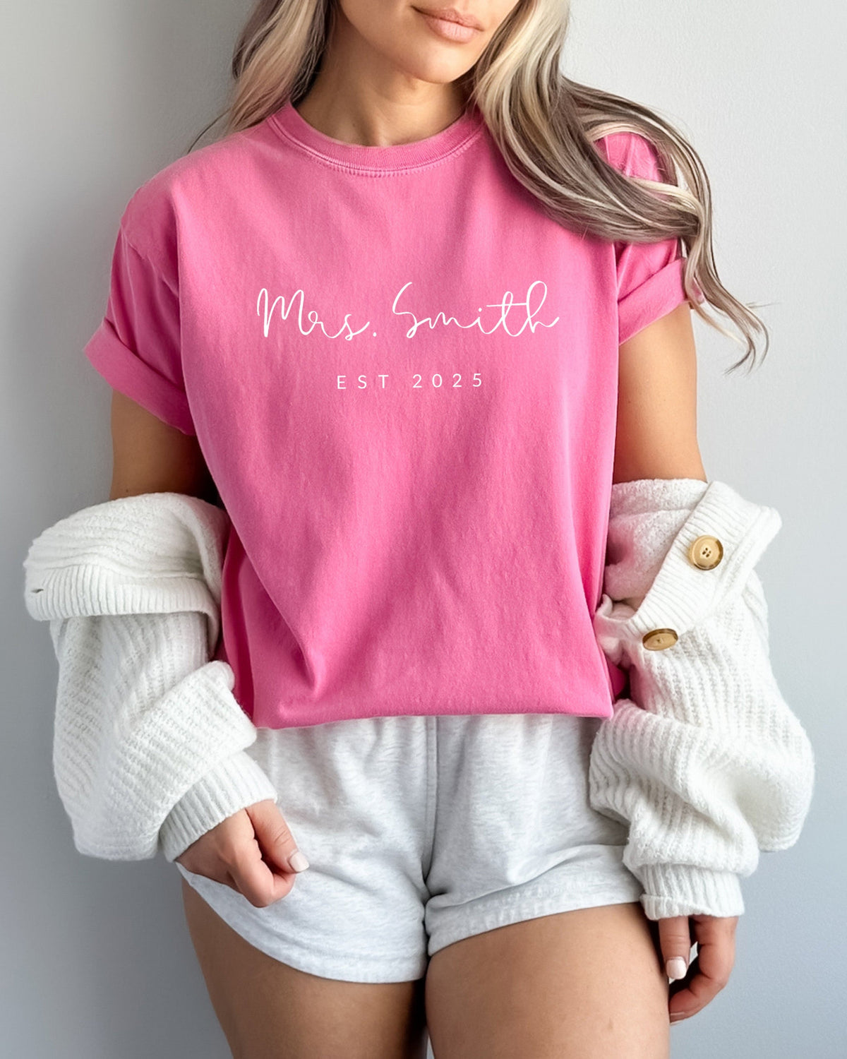 Mrs Custom Personalization name Honeymoon Comfort Colors Garment Dyed T Shirt