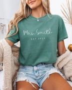 Mrs Custom Personalization name Honeymoon Comfort Colors Garment Dyed T Shirt