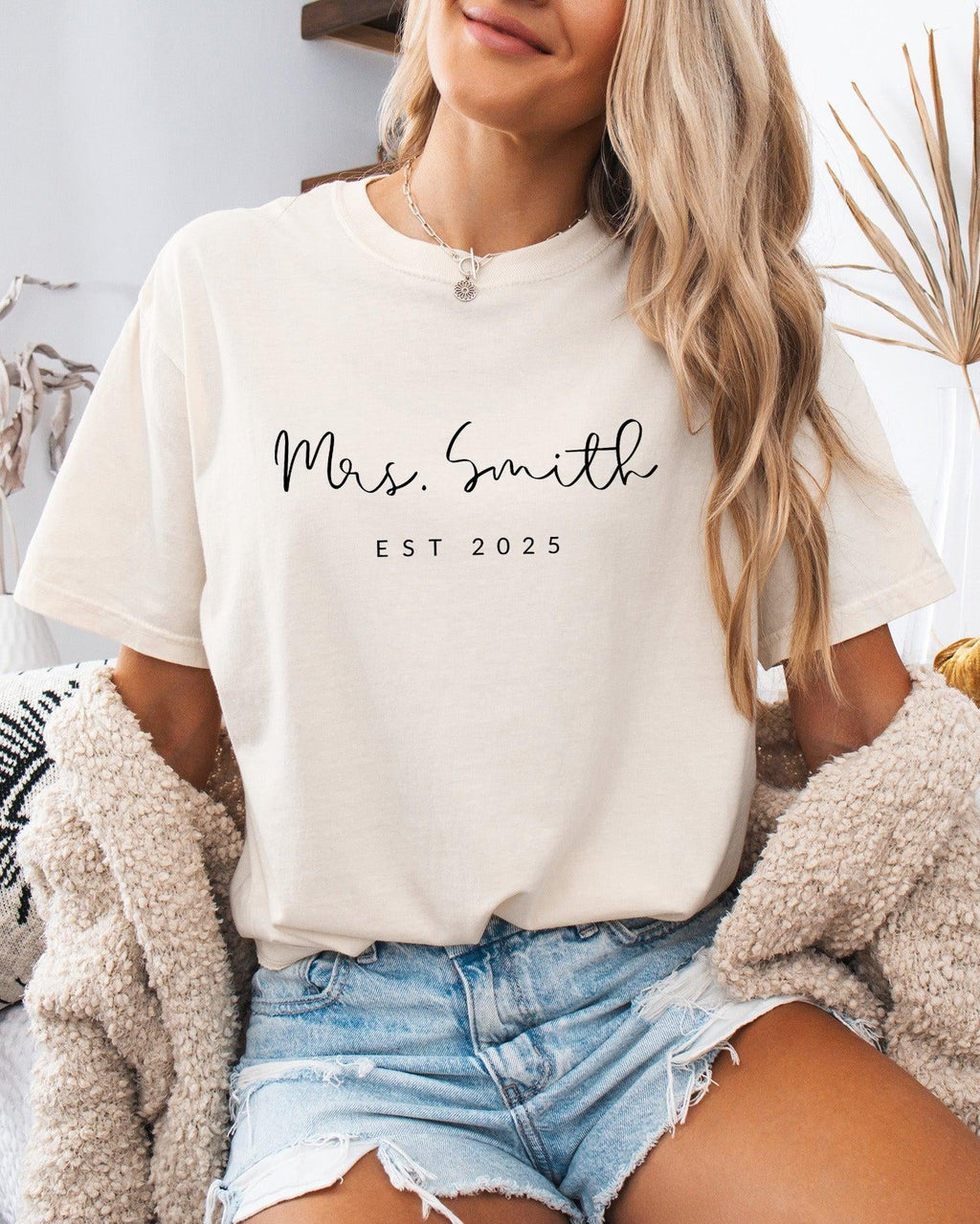 Mrs Custom Personalization name Honeymoon Comfort Colors Garment Dyed T Shirt