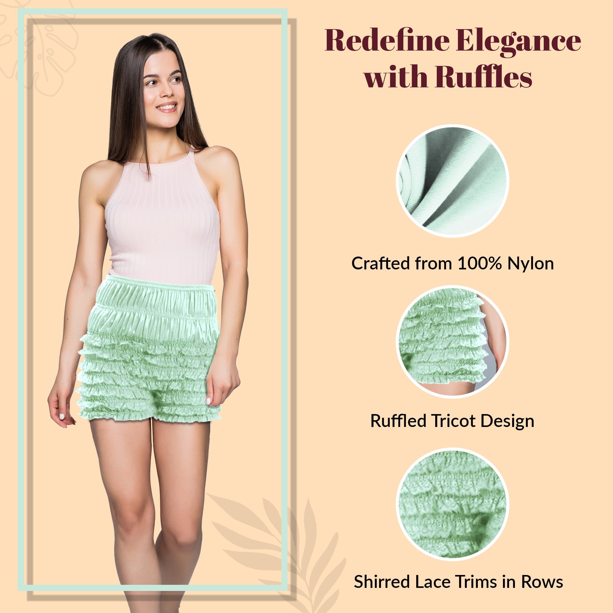 N20 Women's Sexy High Waist Ruffled Petti pants - Light Green