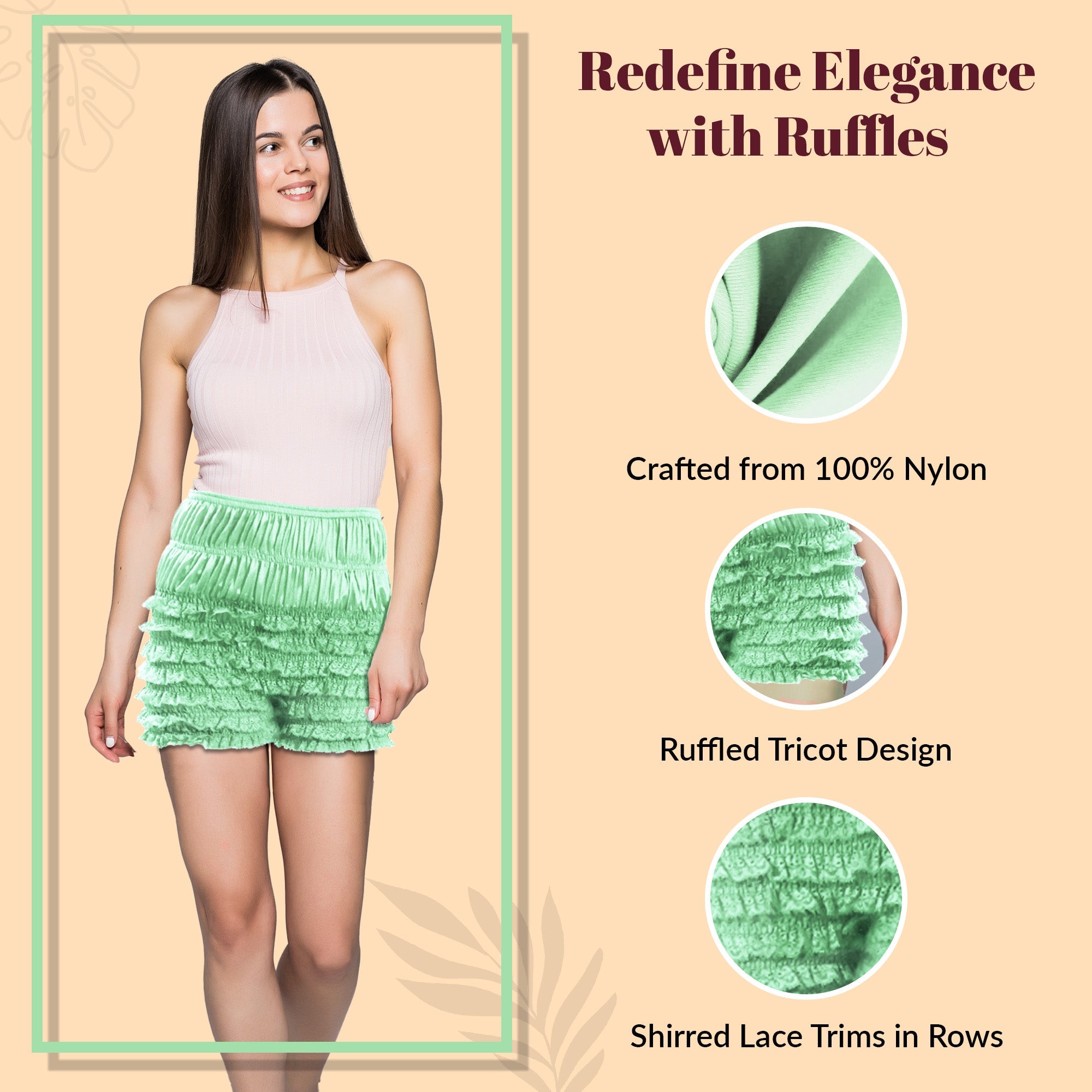 N20 Women's Sexy High Waist Ruffled Petti pants - Mint