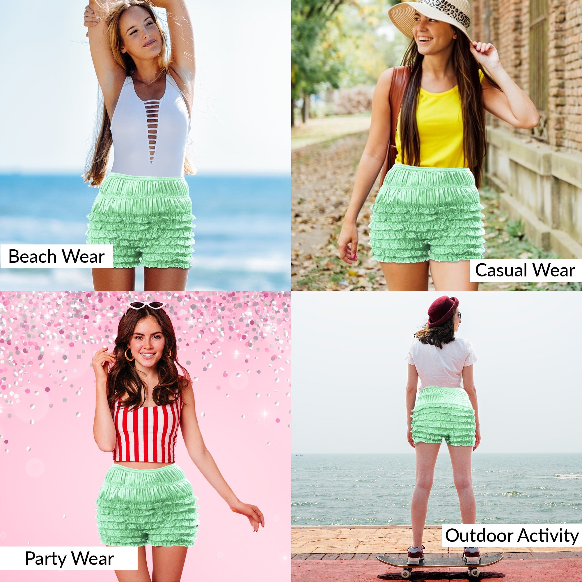 N20 Women's Sexy High Waist Ruffled Petti pants - Mint