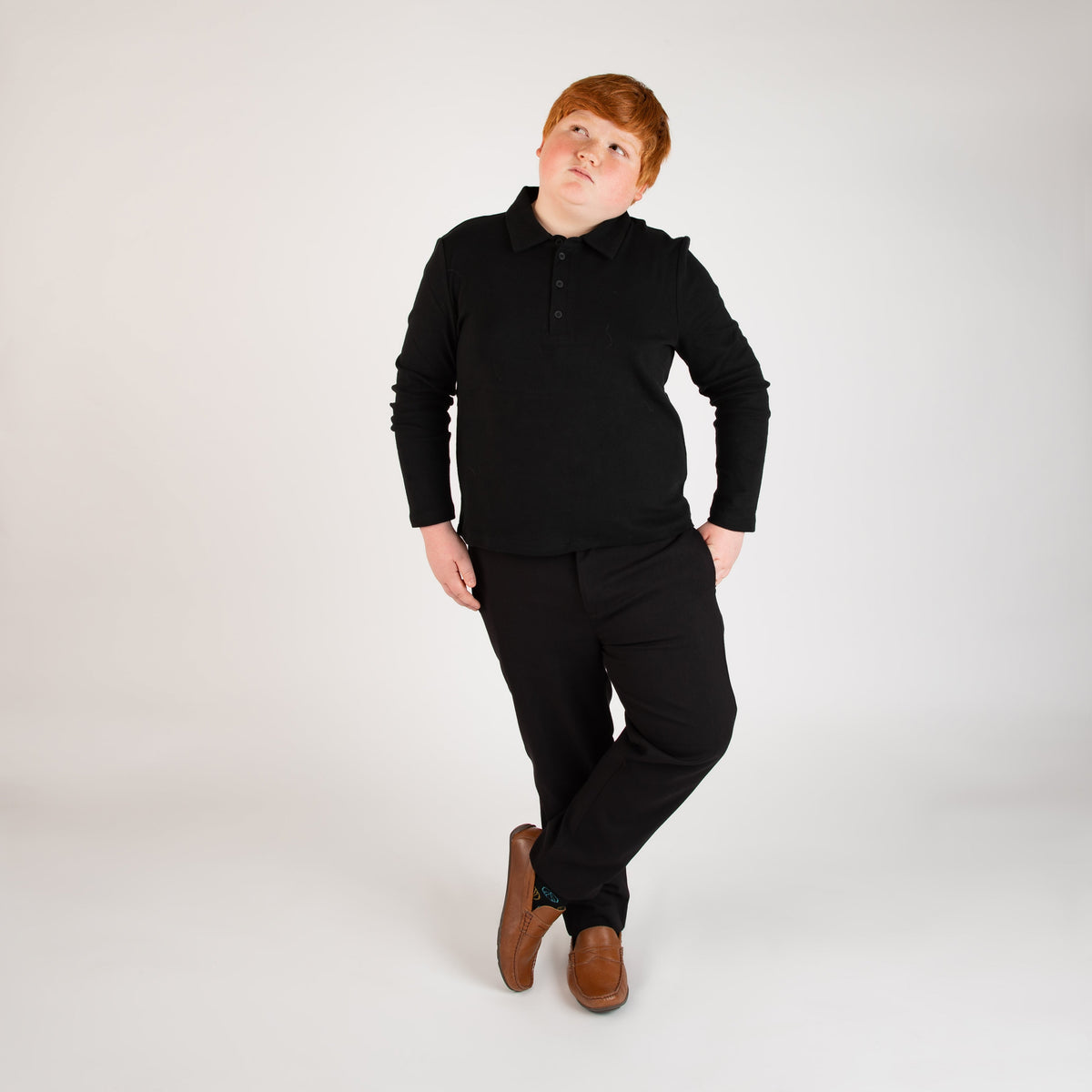 Black Solid Polo (Long Sleeve)