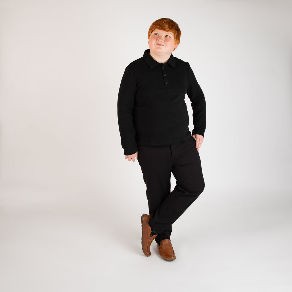 Black Solid Polo (Long Sleeve)