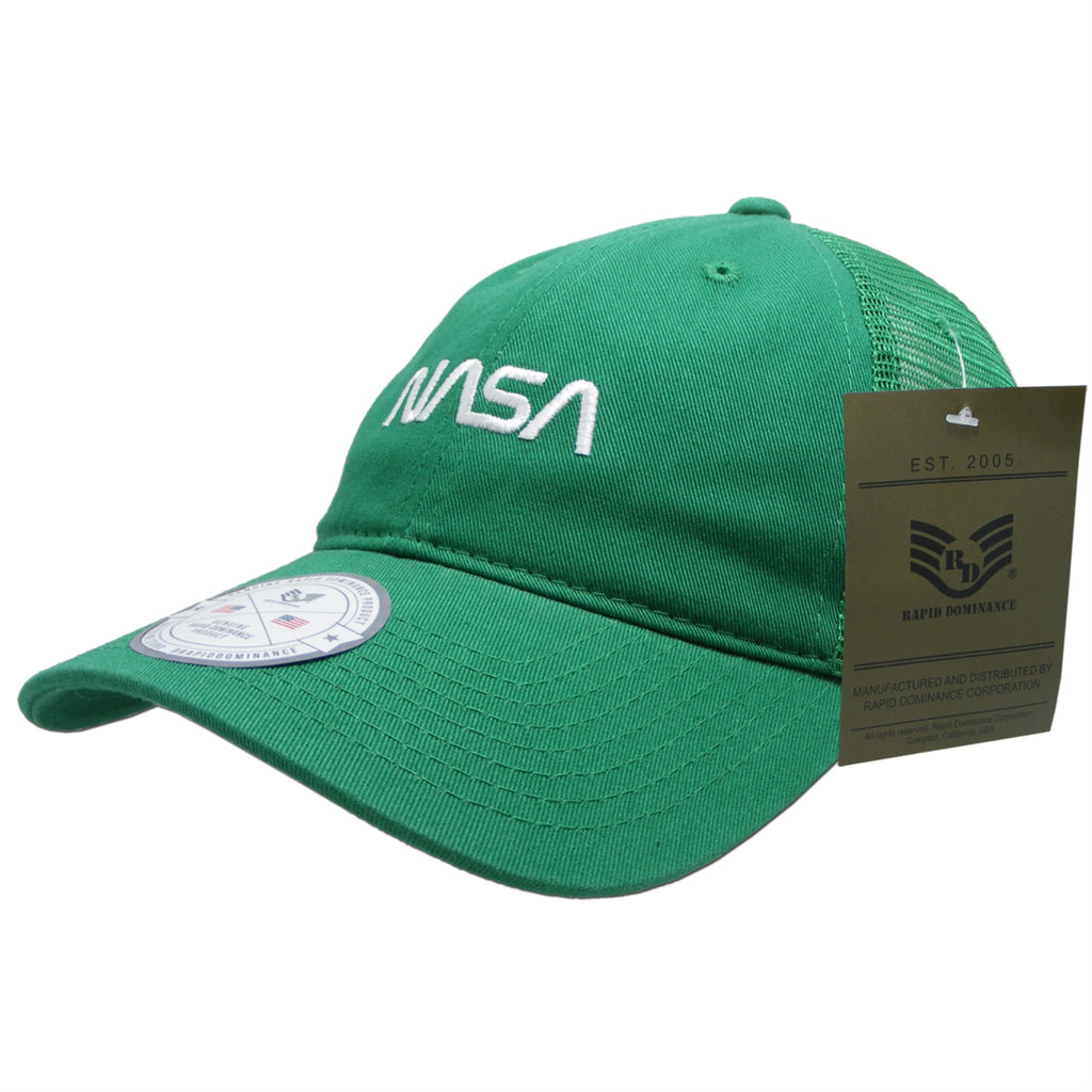 NASA Relaxed Trucker Caps, Worm, Kelly