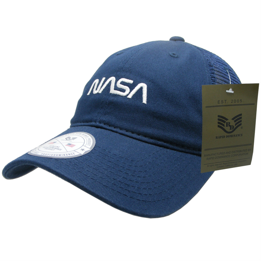 NASA Relaxed Trucker Caps, Worm, Navy