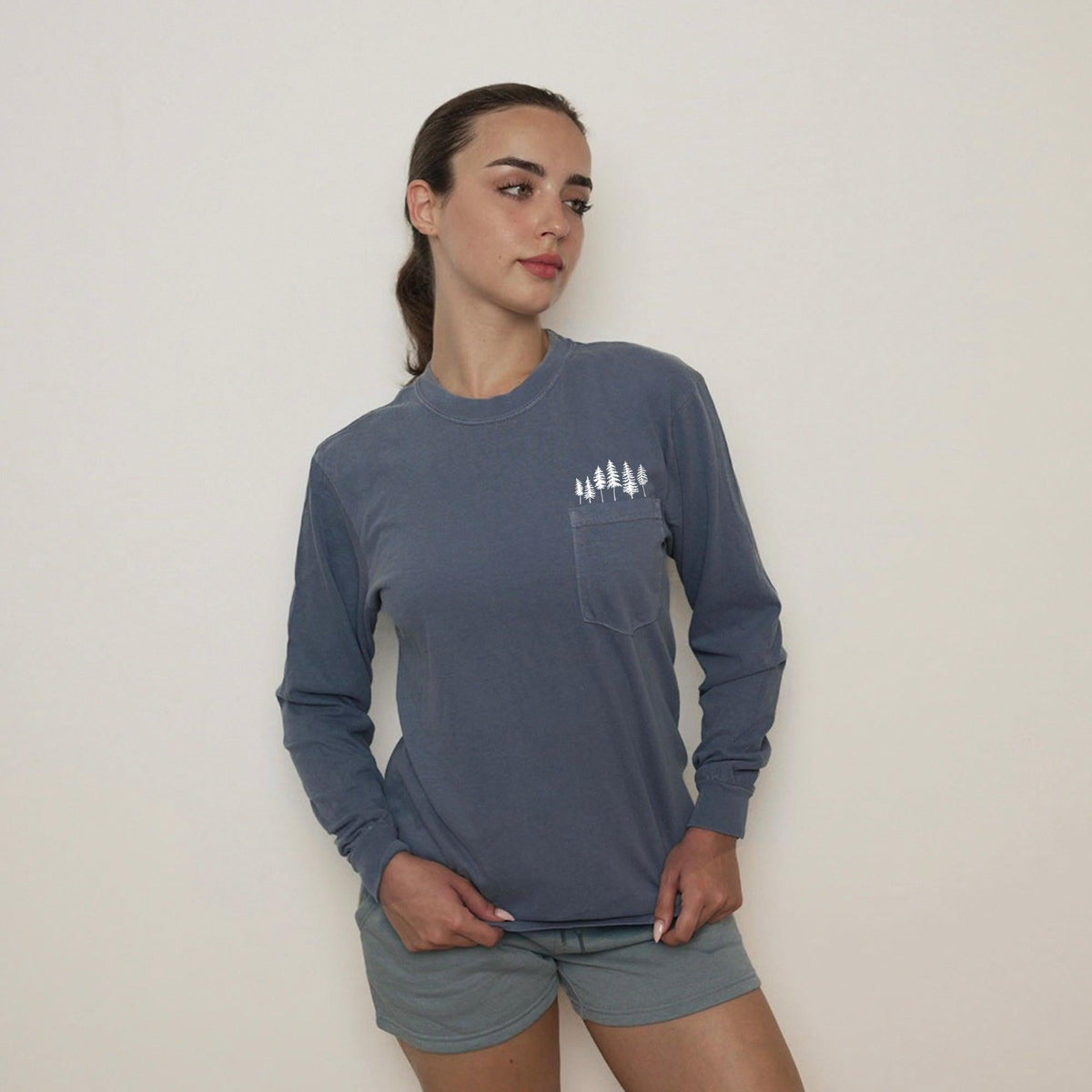 Nature Mountain Tree Pocket Comfort Colors Long Sleeve Shirt