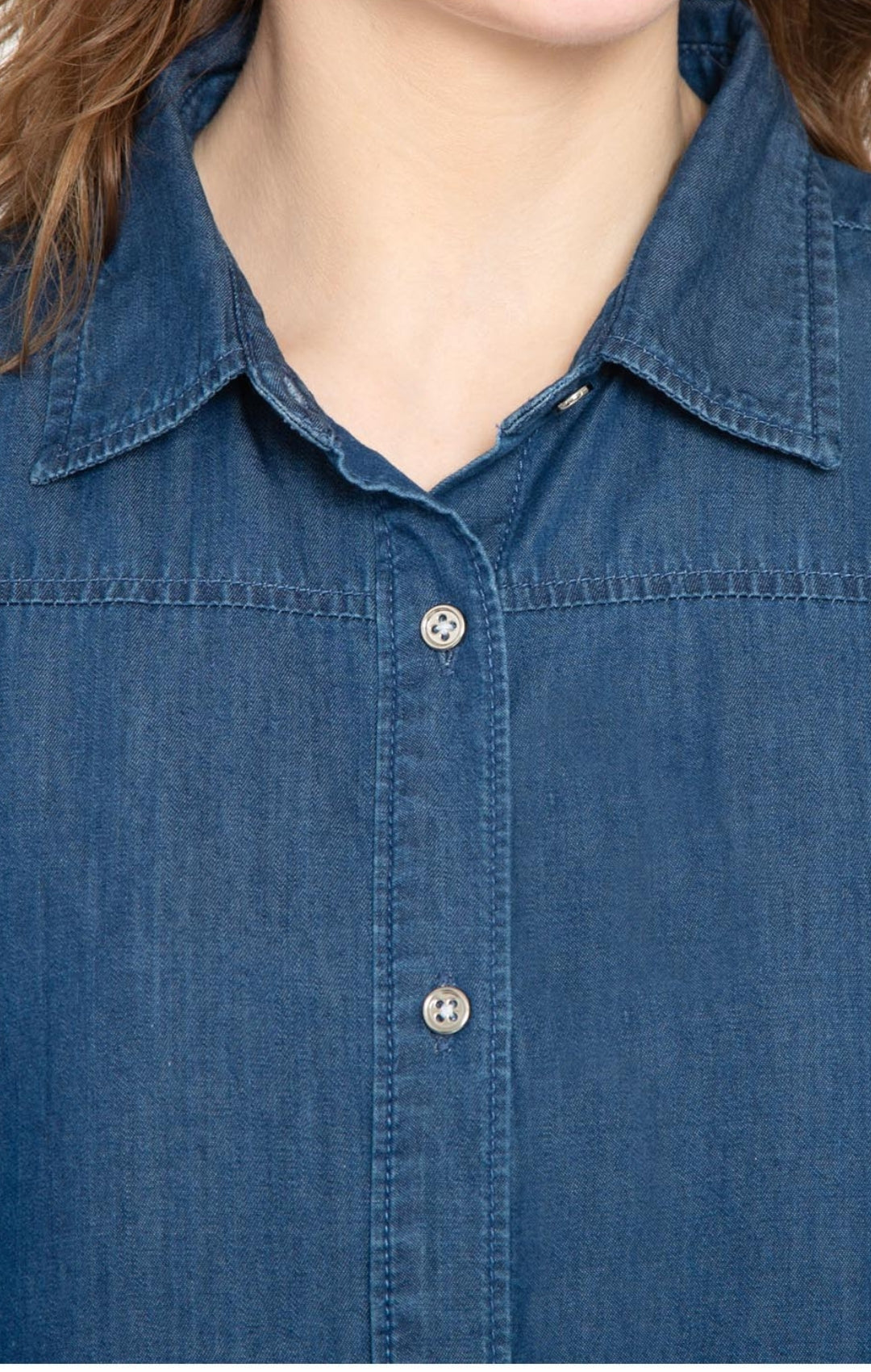 Women's Long Sleeve Denim Tunic Top — Button Front All Season Wear