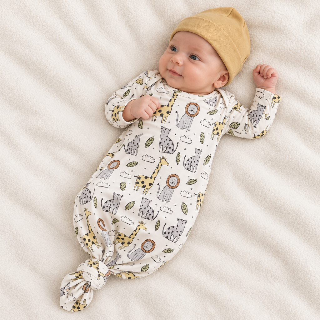 Safari Bamboo Baby Gown - Bamboo Newborn Layette
