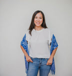 Handmade Batik Scarf, Blue White, Cotton Fabric, Butterfly