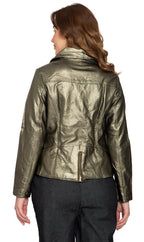 Women's Asymmetrical Zip Metallic Snake Pattern Moto Jacket