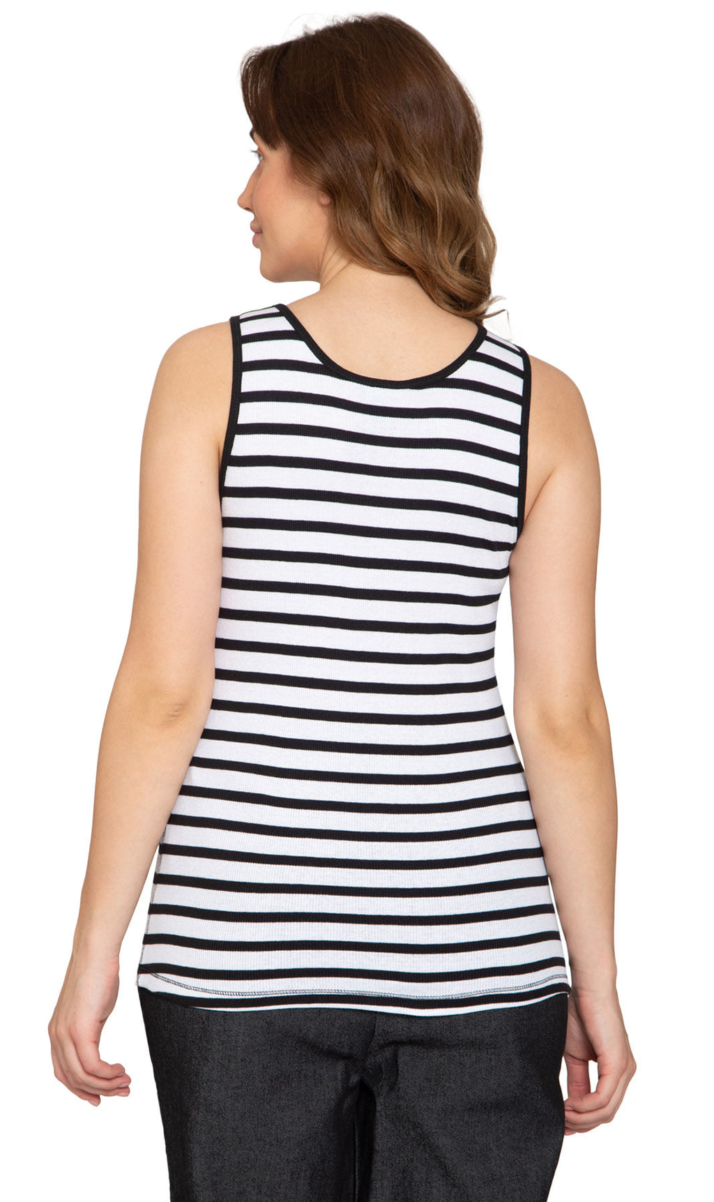 Women's Striped Sleeveless Tank Top with Crochet Lace Neckline