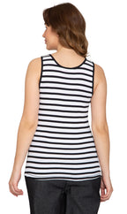 Women's Striped Sleeveless Tank Top with Crochet Lace Neckline