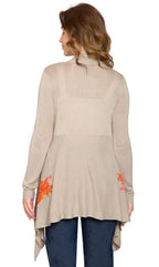 Women's Floral Embellished Open Front Long Cardigan