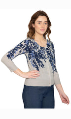 Women's 3/4 Sleeve Printed and Embellished Knit Cardigan