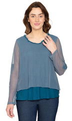 Women's High-Low Hem Mesh Layered Knit Top