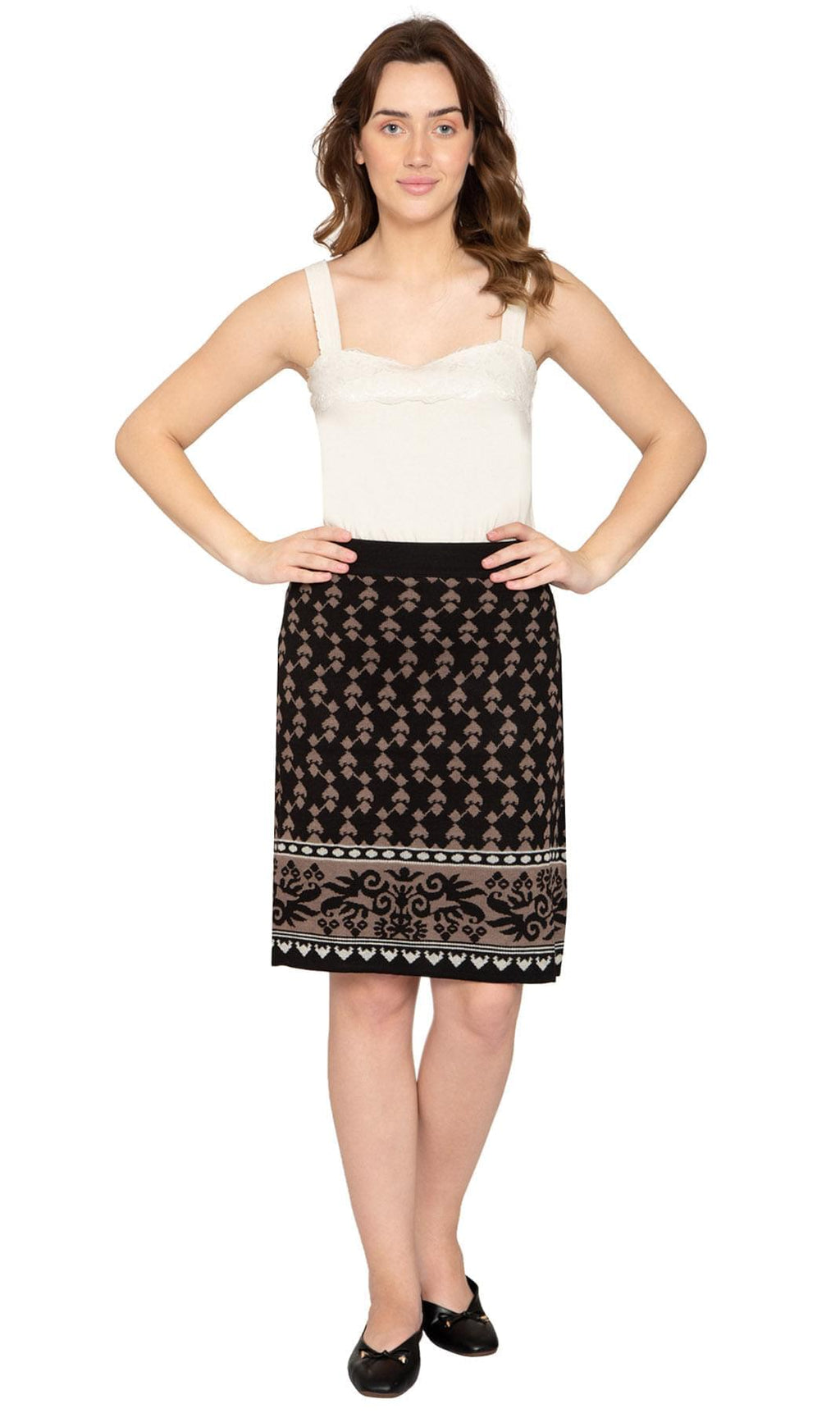 Women's Jacquard Knit Sweater Skirt — Knee Length