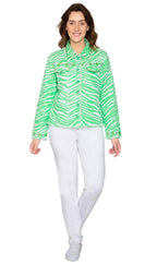 Women's Jewel Trimmed Zebra Print Canvas Jacket