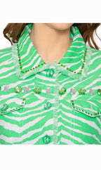 Women's Jewel Trimmed Zebra Print Canvas Jacket
